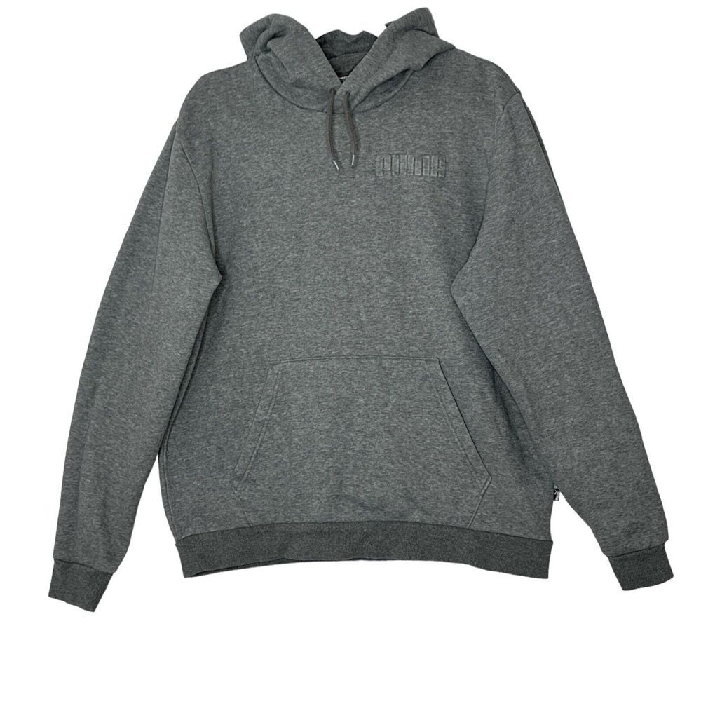 Puma Hoodie Men's Large Gray Fleece‎ Logo Sweatshirt Kangaroo Pockets Pullover
